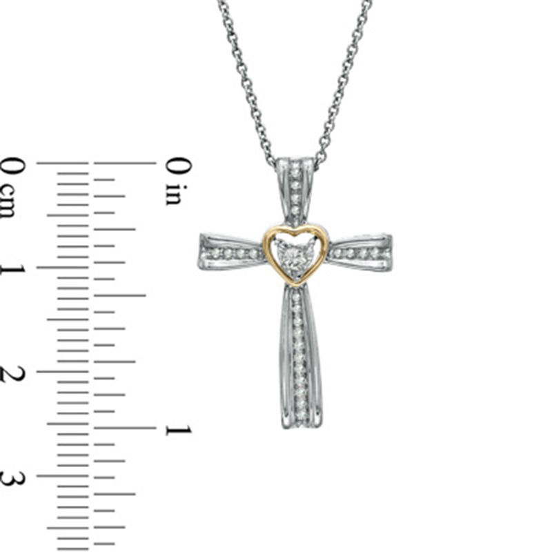 1/10 CT. T.W. Diamond Heart in Cross Pendant in Sterling Silver and 10K Rose Gold