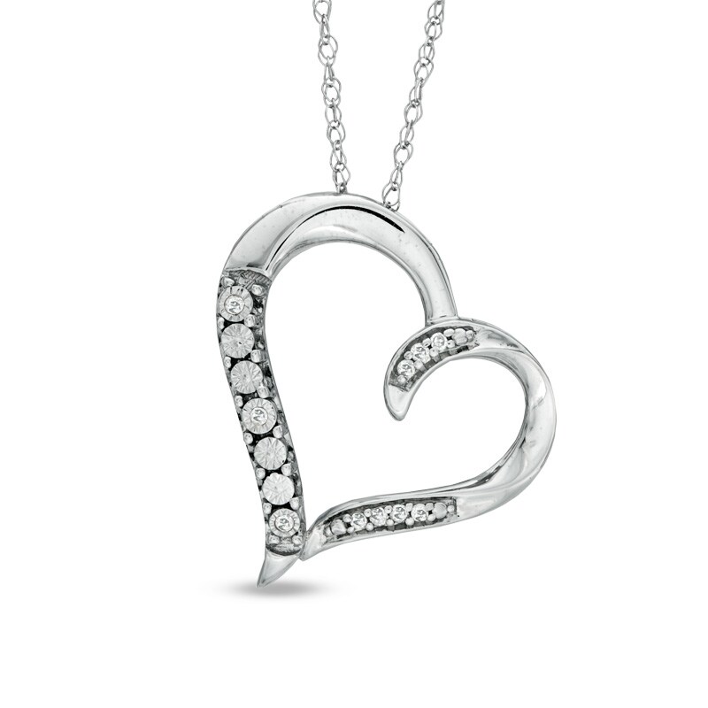 Main Image 1 of Diamond Accent Tilted Curvy Heart Pendant in Sterling Silver
