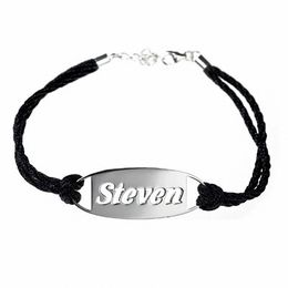 Personalized Bracelets Create Your Own Zales Oval Nameplate Bracelet In Stainless Steel With Black Braided Cord 11 Characters 9 5 Quot