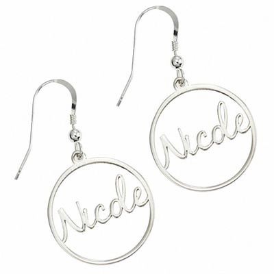 Silver name earrings deals