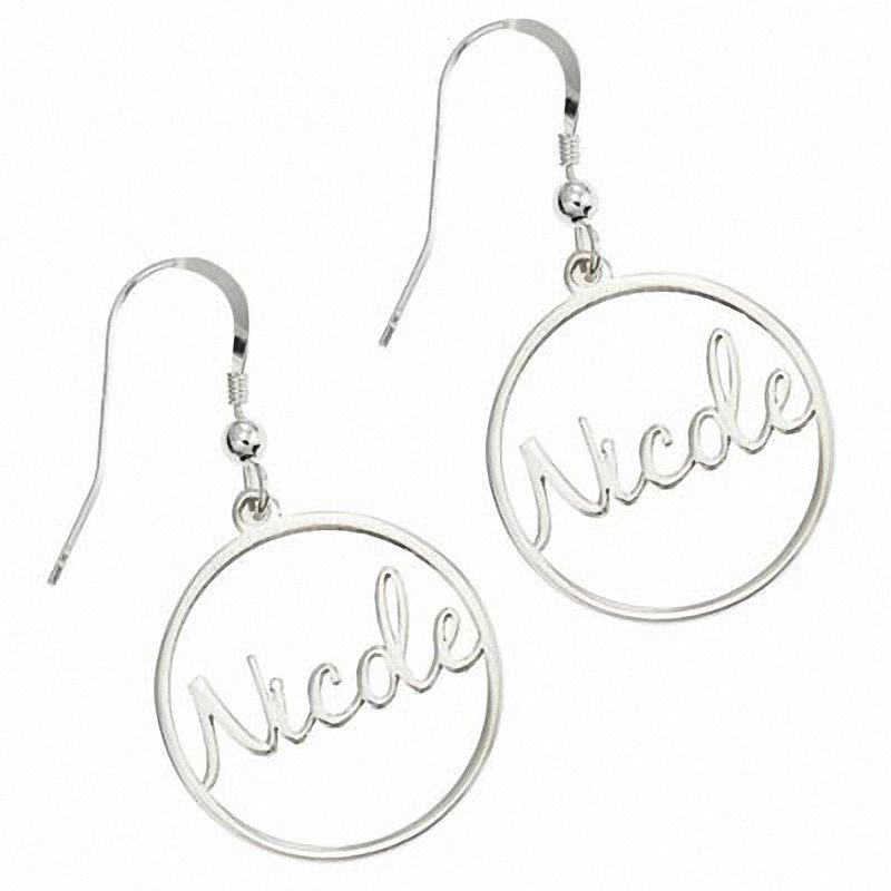 Round Drop Name Earrings in Sterling Silver (3-8 Characters)