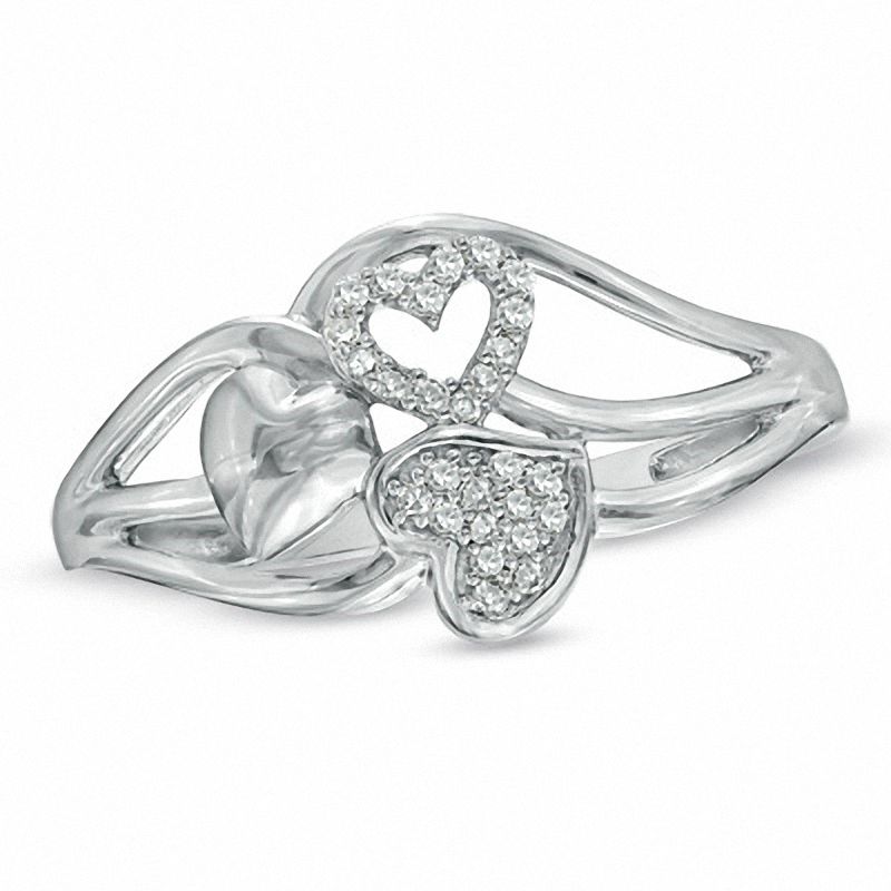 Main Image 1 of Diamond Accent Triple Heart Ring in 10K White Gold