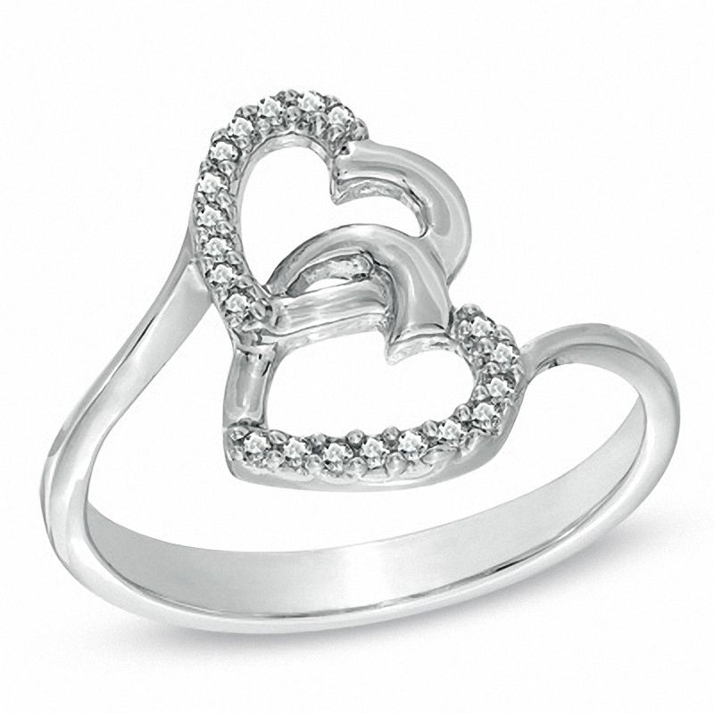 Diamond Accent Interlocking Hearts Ring in Sterling Silver