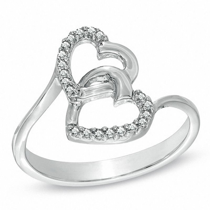 Main Image 1 of Diamond Accent Interlocking Hearts Ring in Sterling Silver