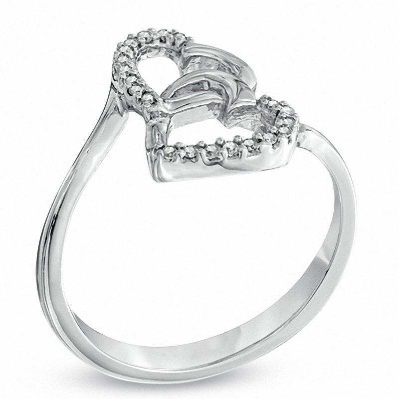 Main Image 2 of Diamond Accent Interlocking Hearts Ring in Sterling Silver