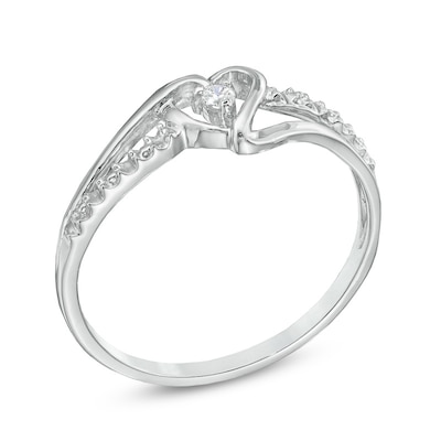Diamond Accented Heart Promise Ring in 14K White Gold Over Size 9