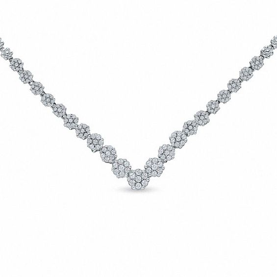 2 CT. T.w. Diamond Cluster Chevron Necklace in 14K White Gold