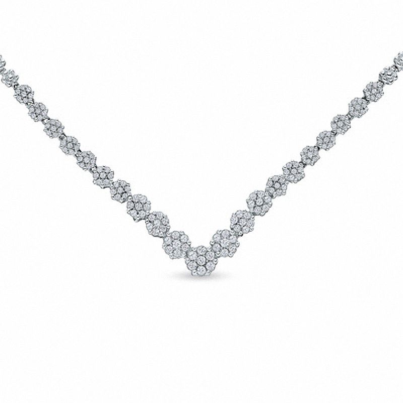 Main Image 1 of 2 CT. T.W. Diamond Cluster Chevron Necklace in 14K White Gold