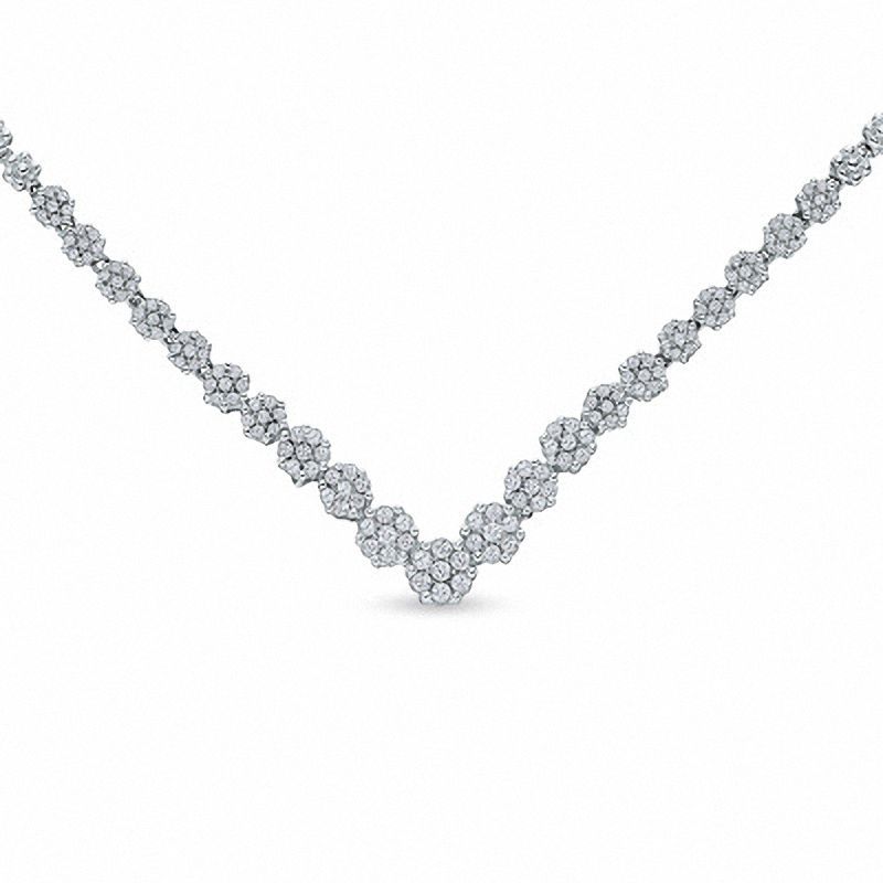 2 CT. T.W. Diamond Cluster Chevron Necklace in 14K White Gold