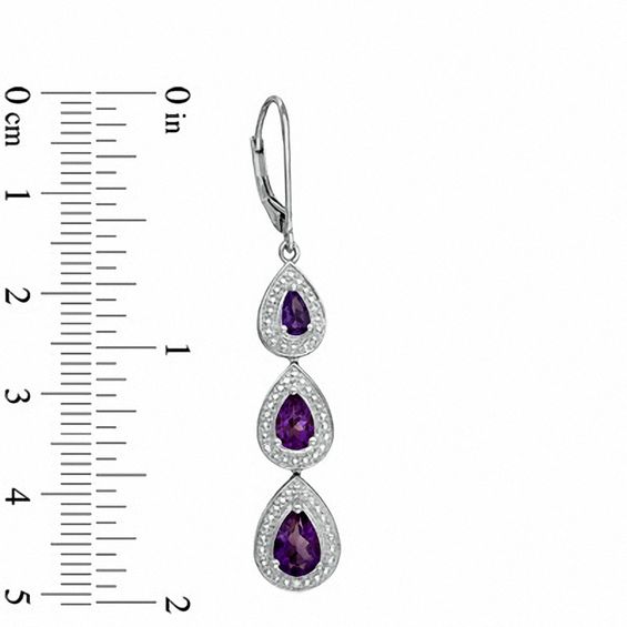 Pear-Shaped Amethyst and Diamond Accent Three Tier Drop Earrings in Sterling Silver