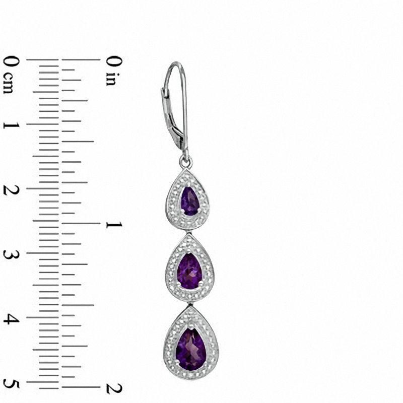 Main Image 2 of Pear-Shaped Amethyst and Diamond Accent Three Tier Drop Earrings in Sterling Silver