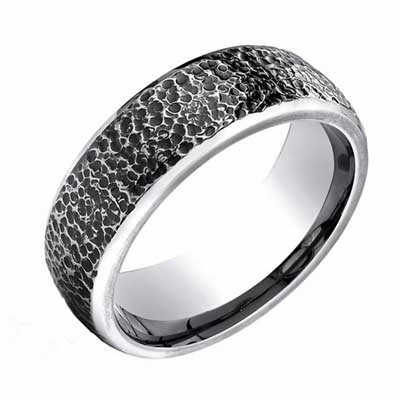 Men's 7.0mm Comfort Fit Textured Cobalt Wedding Band - Size 10