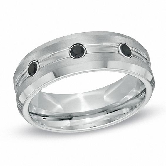 1/5 CT. T.w. Black Diamond Comfort Fit Cobalt Wedding Band - Size 10