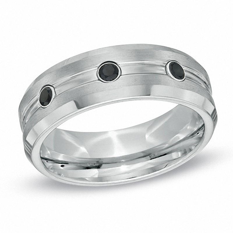Main Image 1 of 1/5 CT. T.W. Black Diamond Comfort Fit Cobalt Wedding Band - Size 10
