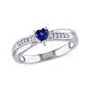 Thumbnail Image 1 of Lab-Created Heart-Shaped Blue Sapphire and Diamond Accent Promise Ring in Sterling Silver