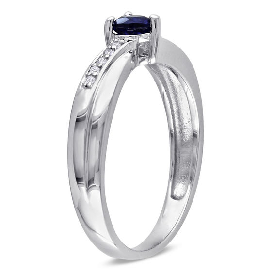 Lab-Created Heart-Shaped Blue Sapphire and Diamond Accent Promise Ring in Sterling Silver