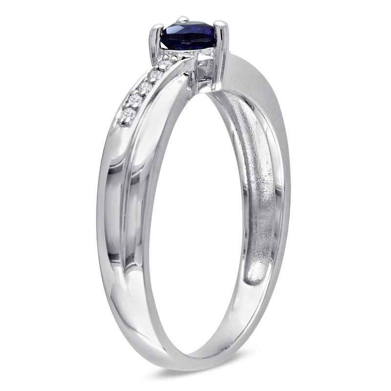 Main Image 2 of Lab-Created Heart-Shaped Blue Sapphire and Diamond Accent Promise Ring in Sterling Silver