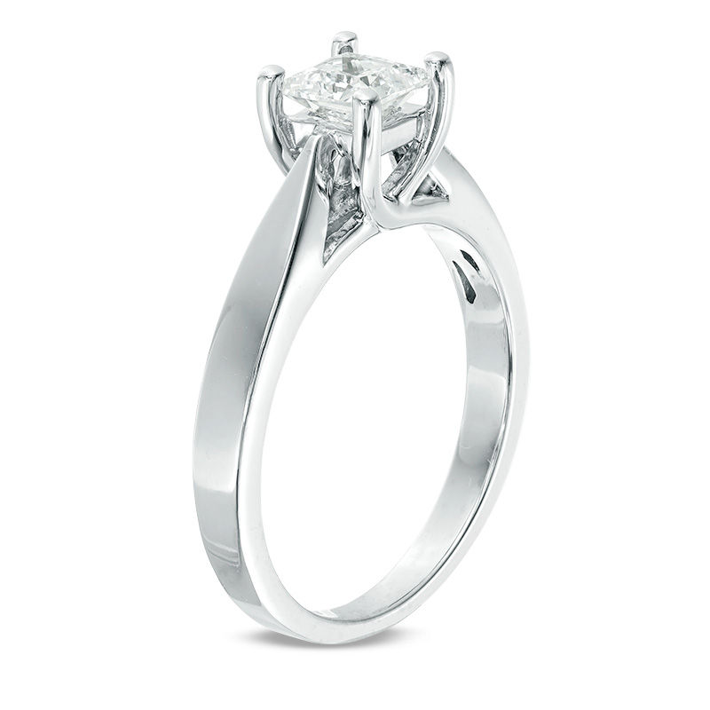 Main Image 3 of Celebration Ideal 3/4 CT. Princess-Cut Certified Diamond Solitaire Engagement Ring in 14K White Gold (J/I1)