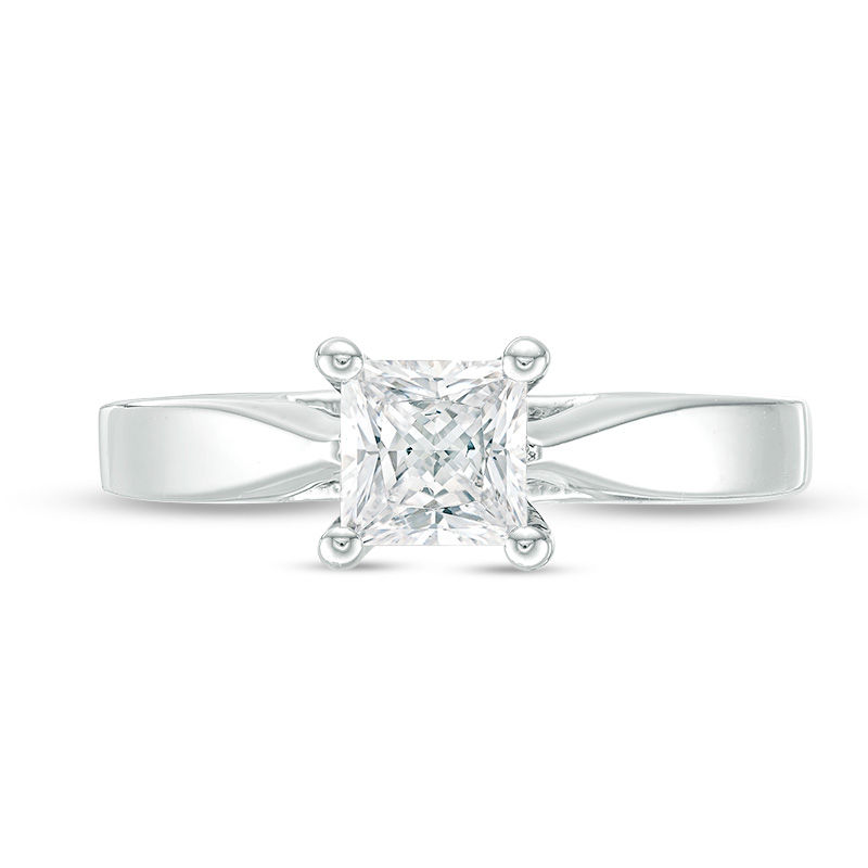 Main Image 4 of Celebration Ideal 3/4 CT. Princess-Cut Certified Diamond Solitaire Engagement Ring in 14K White Gold (J/I1)