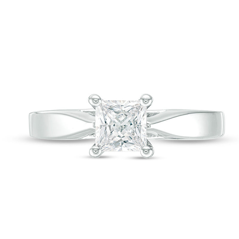 Main Image 6 of Celebration Ideal 3/4 CT. Princess-Cut Certified Diamond Solitaire Engagement Ring in 14K White Gold (J/I1)