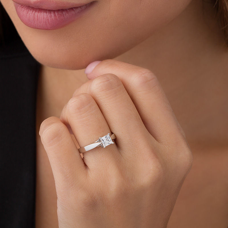 Main Image 3 of Celebration Ideal 1 CT. Princess-Cut Certified Diamond Solitaire Engagement Ring in 14K White Gold (I/I1)