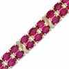 Thumbnail Image 1 of Oval Lab-Created Ruby and Diamond Accent Double Row Bracelet in 14K Gold Vermeil - 7.25"
