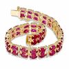 Thumbnail Image 2 of Oval Lab-Created Ruby and Diamond Accent Double Row Bracelet in 14K Gold Vermeil - 7.25"