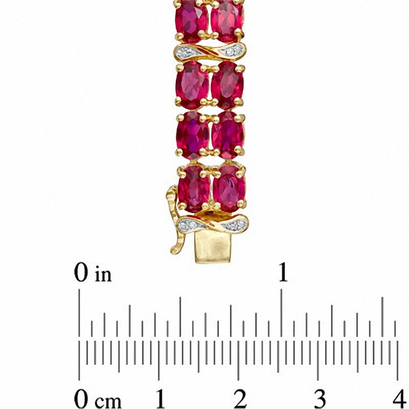 Main Image 3 of Oval Lab-Created Ruby and Diamond Accent Double Row Bracelet in 14K Gold Vermeil - 7.25"