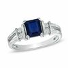 Thumbnail Image 0 of Emerald-Cut Blue Sapphire and 1/10 CT. T.W. Diamond Engagement Ring in 14K White Gold