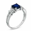 Thumbnail Image 2 of Emerald-Cut Blue Sapphire and 1/10 CT. T.W. Diamond Engagement Ring in 14K White Gold