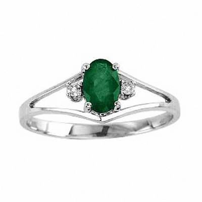 White Gold Oval Green Emerald Ring May Birthstone Emerald Engagement Ring