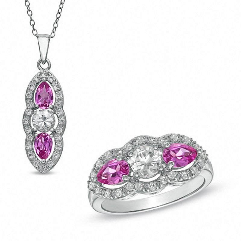 Main Image 1 of Lab-Created Pink and White Sapphire Pendant in Sterling Silver