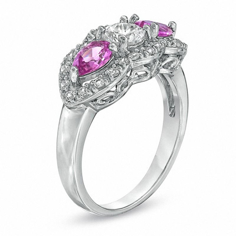 Main Image 2 of Lab-Created Pink and White Sapphire Pendant in Sterling Silver