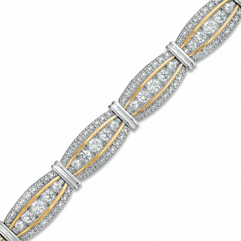 Main Image 1 of Lab-Created White Sapphire and Diamond Accent Bridge Bracelet in Sterling Silver and 14K Gold Vermeil - 7.5"