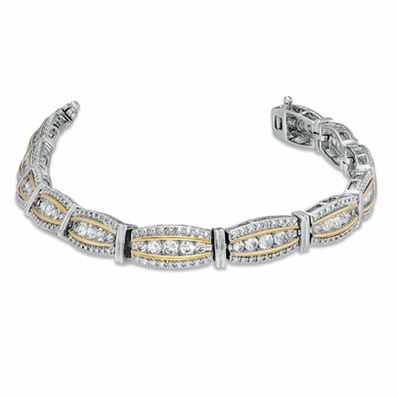 Lab-Created White Sapphire and Diamond Accent Bridge Bracelet in Sterling Silver and 14K Gold Vermeil - 7.5"
