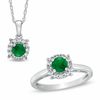 Thumbnail Image 0 of 5.0mm Emerald and Lab-Created White Sapphire Frame Ring and Pendant Set in Sterling Silver - Size 7