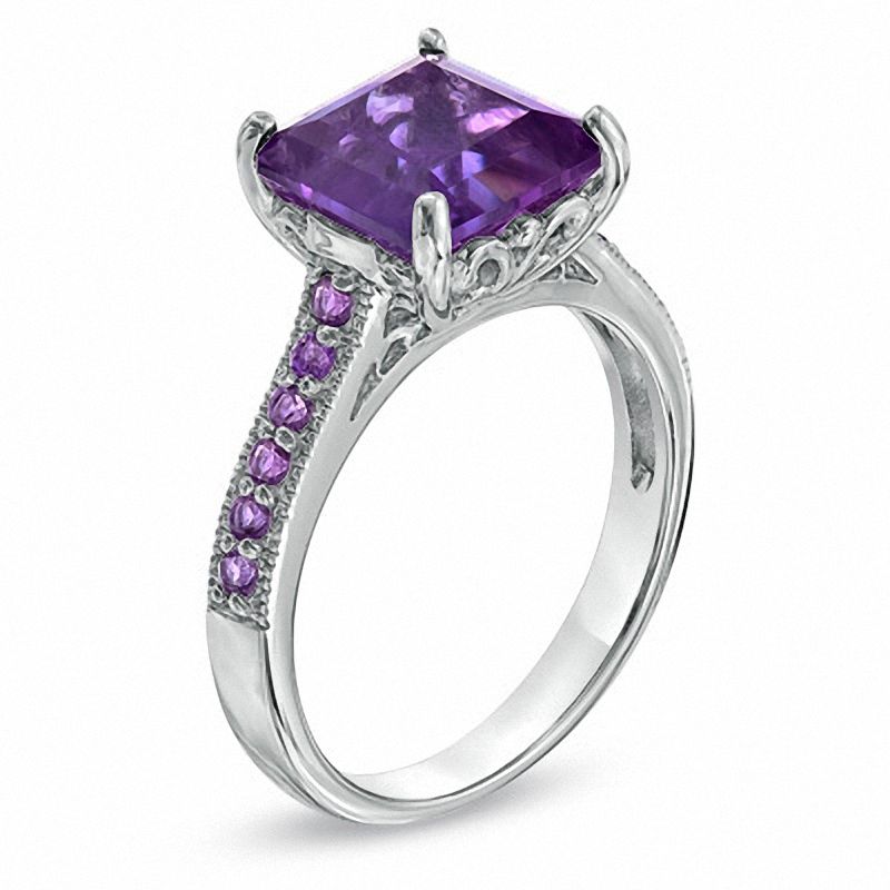 Main Image 2 of 9.0mm Princess-Cut African Amethyst Ring in Sterling Silver