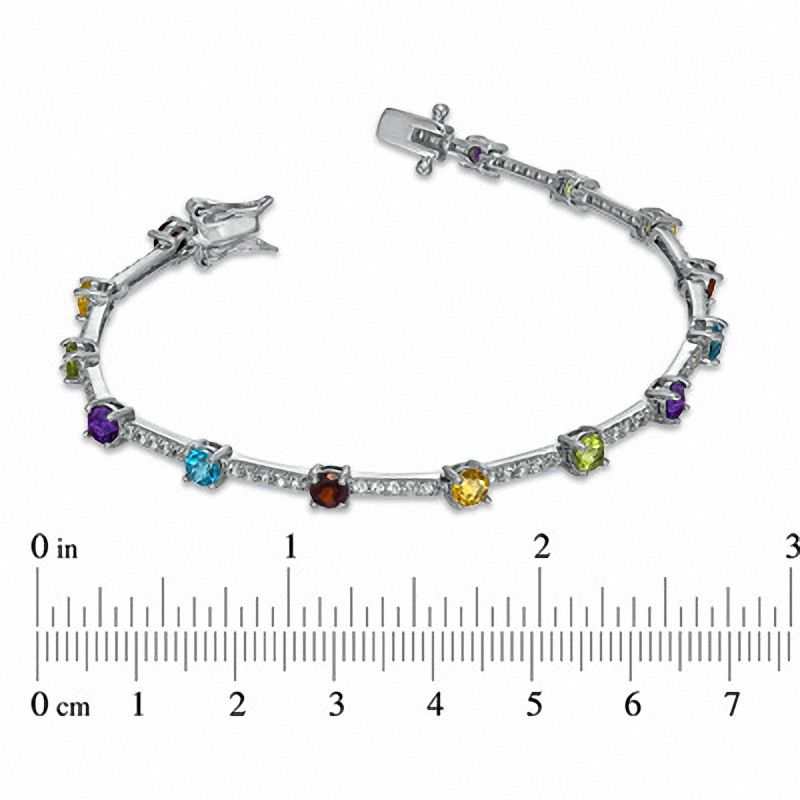 Multi-Gemstone and Lab-Created White Sapphire Bracelet in Sterling Silver - 7.25"