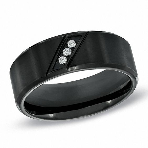 Men's 8.0mm Diamond Accent Comfort Fit Wedding Band in Black IP ...