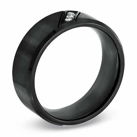8.0mm Diamond Accent Comfort Fit Wedding Band in Black IP Stainless Steel
