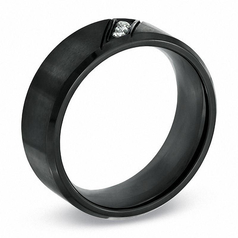 Main Image 2 of 8.0mm Diamond Accent Comfort Fit Wedding Band in Black IP Stainless Steel