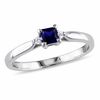 Thumbnail Image 1 of Princess-Cut Lab-Created Blue Sapphire and Diamond Accent Promise Ring in Sterling Silver