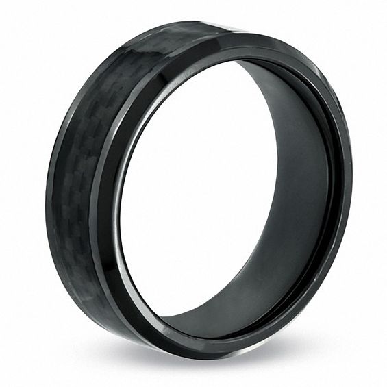 8.0mm Comfort Fit Carbon Fiber Inlay Black Titanium Wedding Band - Size 10