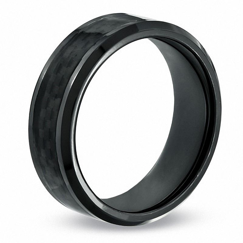 Men's 8.0mm Comfort Fit Carbon Fiber Inlay Black Titanium Wedding Band - Size 10