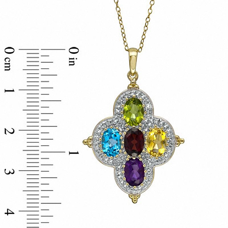 Main Image 2 of Multi Semi-Precious Gemstone and Diamond Accent Flower Pendant in Sterling Silver with 14K Gold Plate