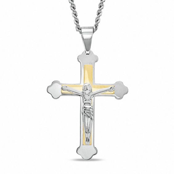 Men's Crucifix Pendant in Two-Tone Stainless Steel - 24"