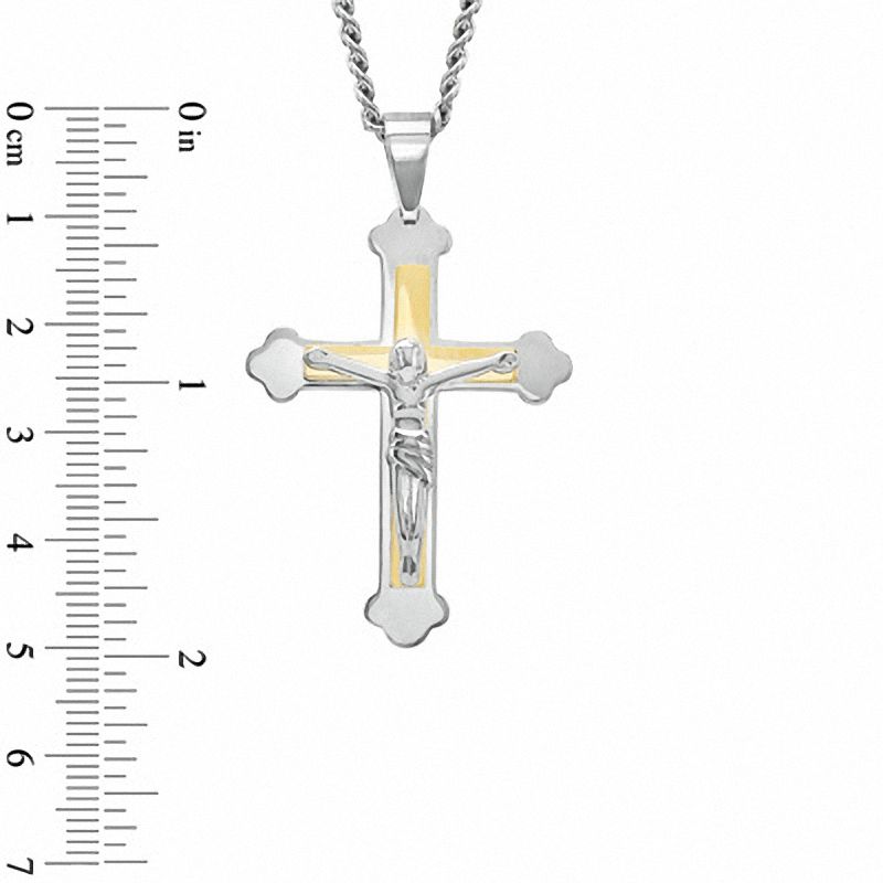 Main Image 2 of Men's Crucifix Pendant in Two-Tone Stainless Steel - 24"