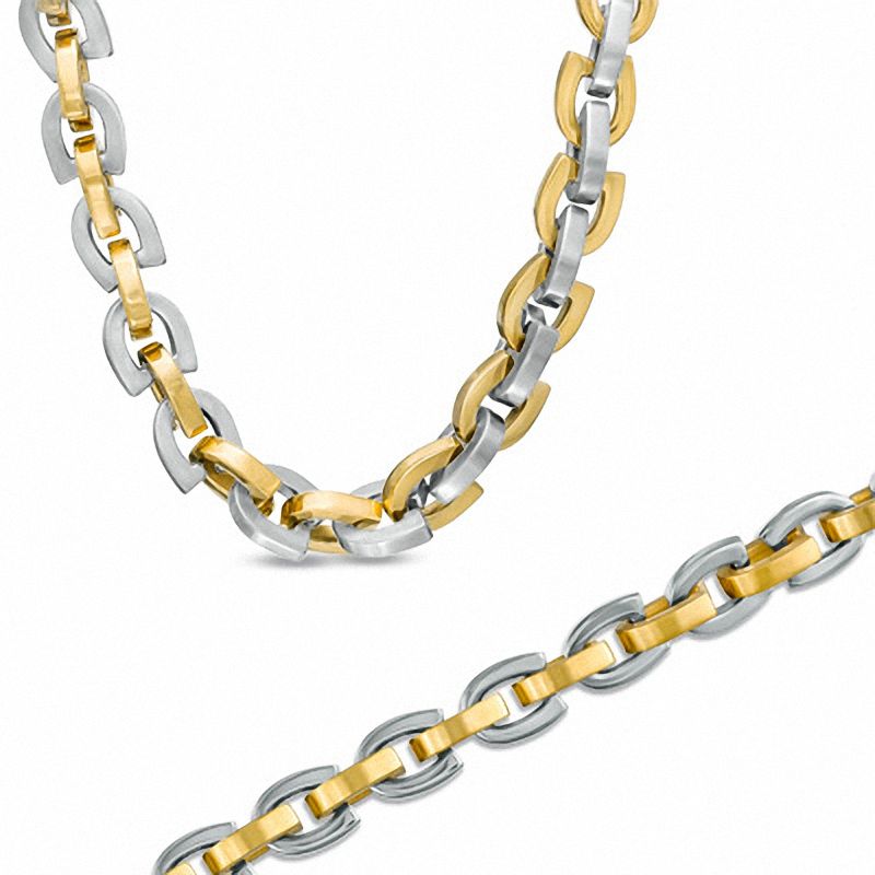 Main Image 1 of Two-Tone Stainless Steel Horseshoe Link Necklace and Bracelet Set