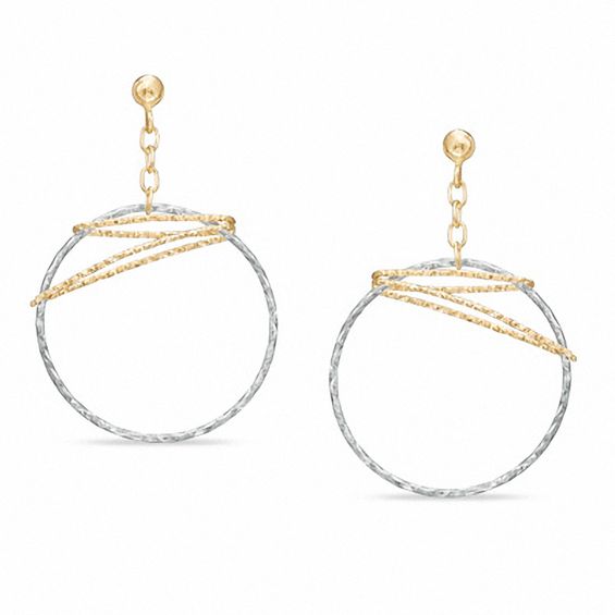 Circle Diamond-Cut Dangle Earrings in 14K Two-Tone Gold