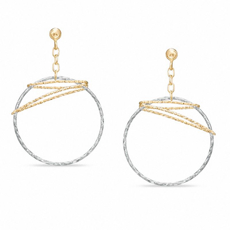 Main Image 1 of Circle Diamond-Cut Dangle Earrings in 14K Two-Tone Gold